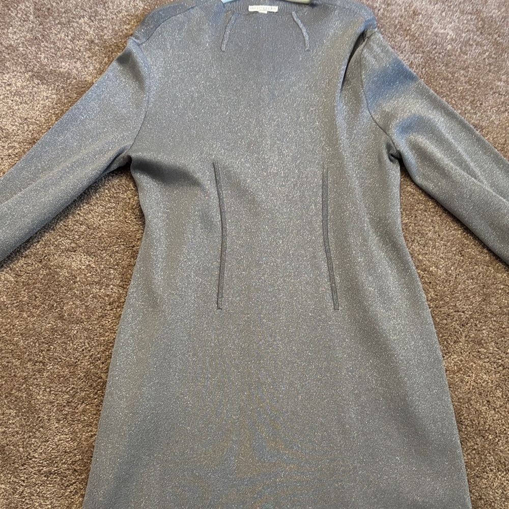New York & Company Metallic Gray Long Sleeve Dress